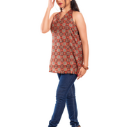 Rust Terracotta Ajrakh Print Cotton Halter Neck Top for Women