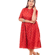 Red Floral Booti Print Cotton A-Line Dress