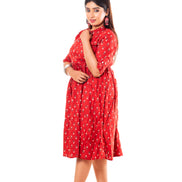 Red Floral Booti Print Cotton A-Line Dress