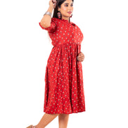 Red Floral Booti Print Cotton A-Line Dress