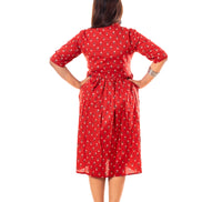 Red Floral Booti Print Cotton A-Line Dress