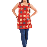 Rust Red Printed Cotton Kurti Top