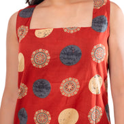 Rust Red Printed Cotton Kurti Top