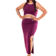 Wine Purple Cutout Waist Maxi Dress with Contrast Piping