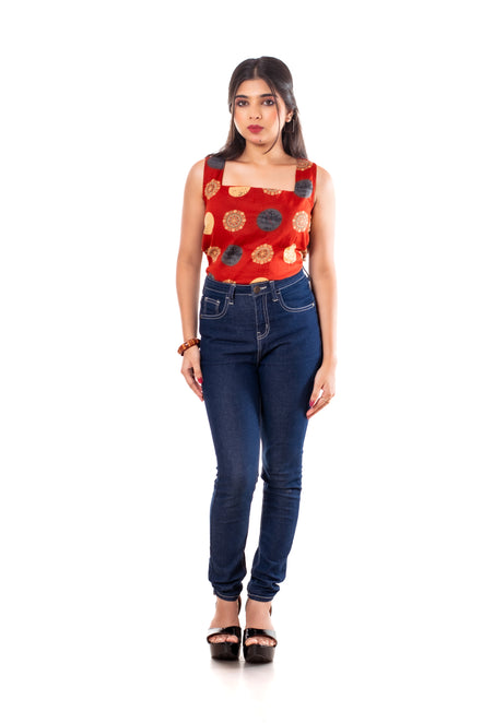 Rust Red Printed Cotton Kurti Top