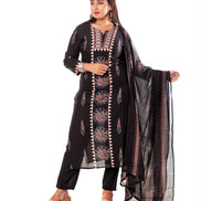 Black Mandala Print Kurta Set with Dupatta