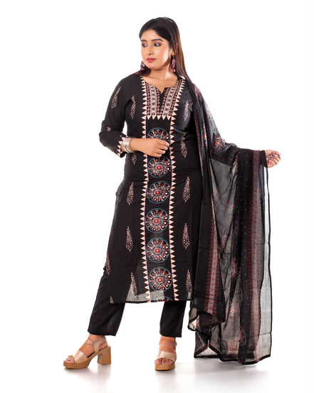 Black Mandala Print Kurta Set with Dupatta