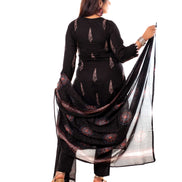 Black Mandala Print Kurta Set with Dupatta