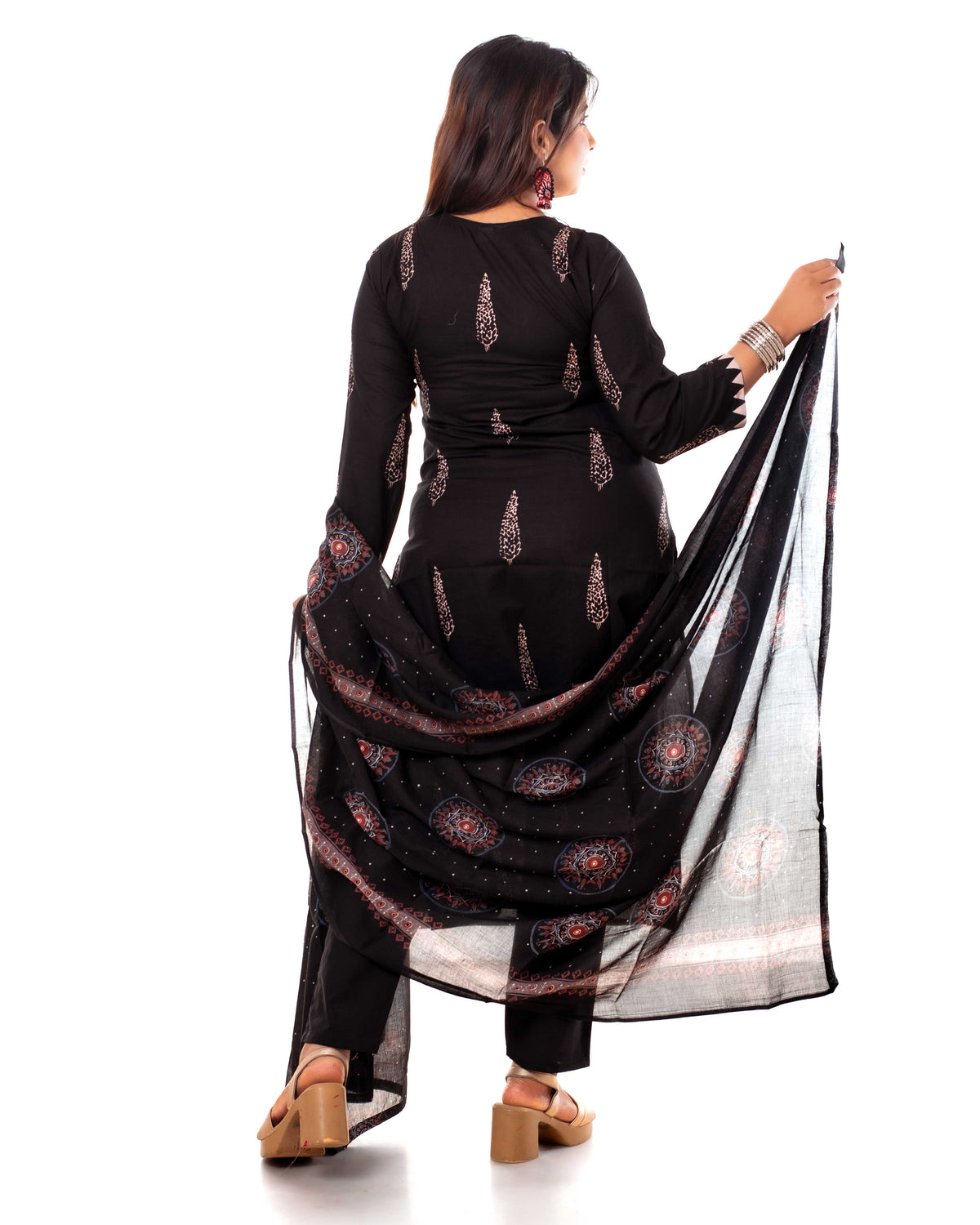 Black Mandala Print Kurta Set with Dupatta