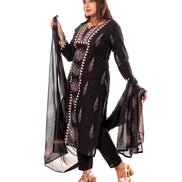 Black Mandala Print Kurta Set with Dupatta