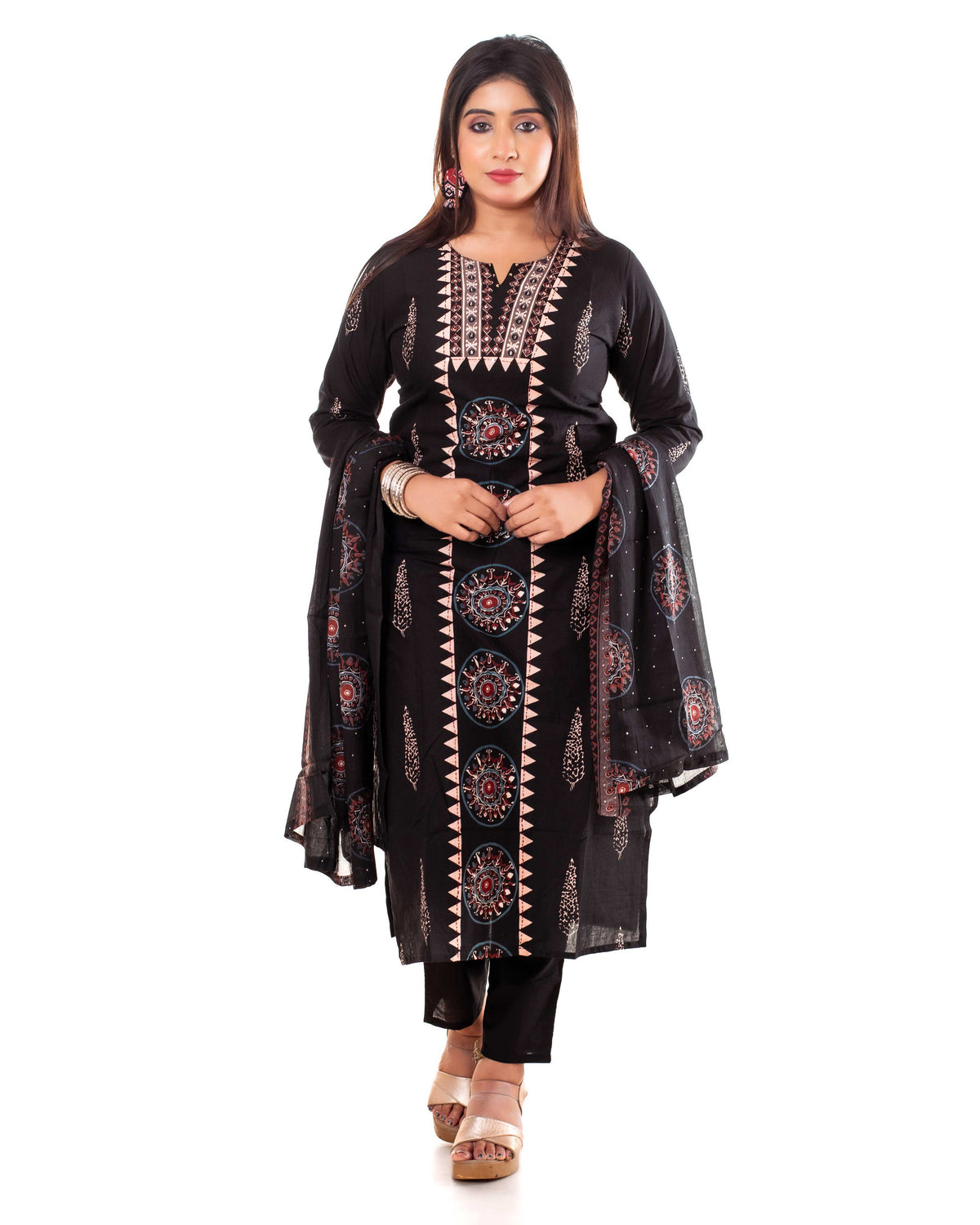 Black Mandala Print Kurta Set with Dupatta