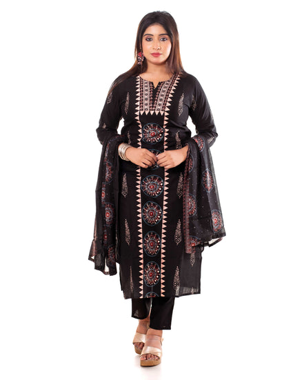 Black Mandala Print Kurta Set with Dupatta