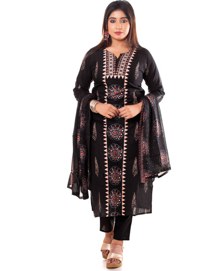 Black Mandala Print Kurta Set with Dupatta