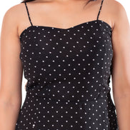 Black Polka Dot Georgette Handkerchief Hem Slip Dress for Women