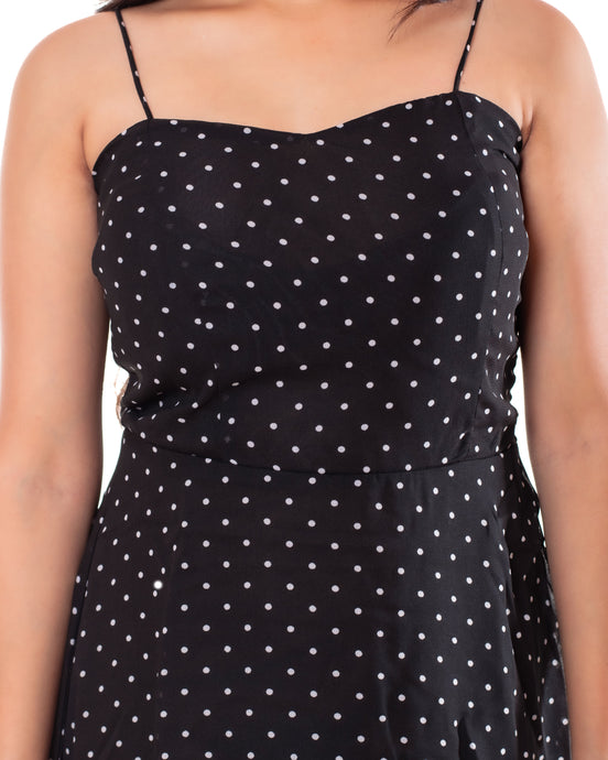 Black Polka Dot Georgette Handkerchief Hem Slip Dress for Women
