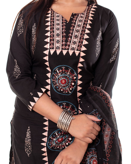 Black Mandala Print Kurta Set with Dupatta
