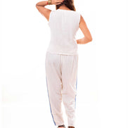 Blue Floral Embroidered Cotton flex Vest & Pants Co-ord Set