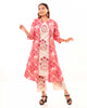 Beige Embroidered Kurta Palazzo Set with Pink Block Printed Long Shrug
