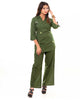 Olive Green Embroidered Cotton Co-ord Set with Shirt Collar