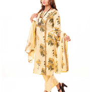 Yellow & White Striped Floral Print Pure Cotton Kurta Palazzo Dupatta Set