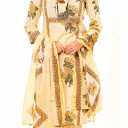Yellow & White Striped Floral Print Pure Cotton Kurta Palazzo Dupatta Set
