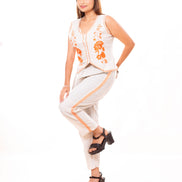 Orange Embroidered Cotton Flex Co-ord Set