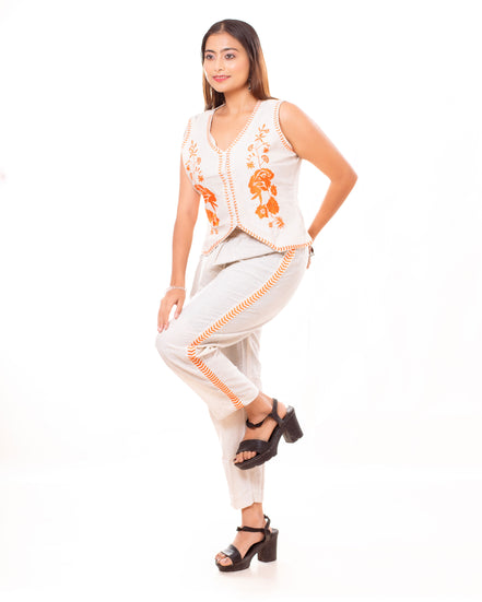 Orange Embroidered Cotton Flex Co-ord Set