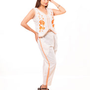 Orange Embroidered Cotton Flex Co-ord Set