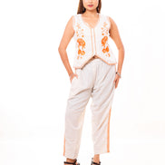 Orange Embroidered Cotton Flex Co-ord Set