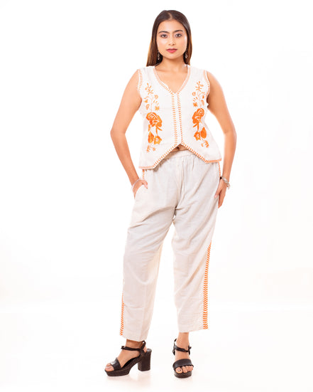 Orange Embroidered Cotton Flex Co-ord Set