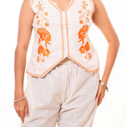 Orange Embroidered Cotton Flex Co-ord Set