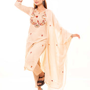 Beige Embroidered Cotton Kurta Set with Lining