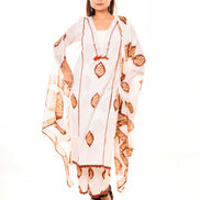 White Floral Block Print Pure Cotton Kurta Set