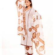 White Floral Block Print Pure Cotton Kurta Set
