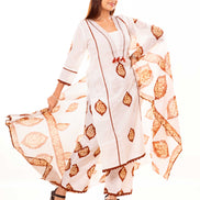White Floral Block Print Pure Cotton Kurta Set