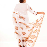 White Floral Block Print Pure Cotton Kurta Set
