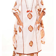 White Floral Block Print Pure Cotton Kurta Set
