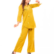 Mustard Yellow Embroidered Cotton Co-ord Set