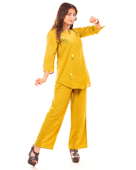 Mustard Yellow Embroidered Cotton Co-ord Set