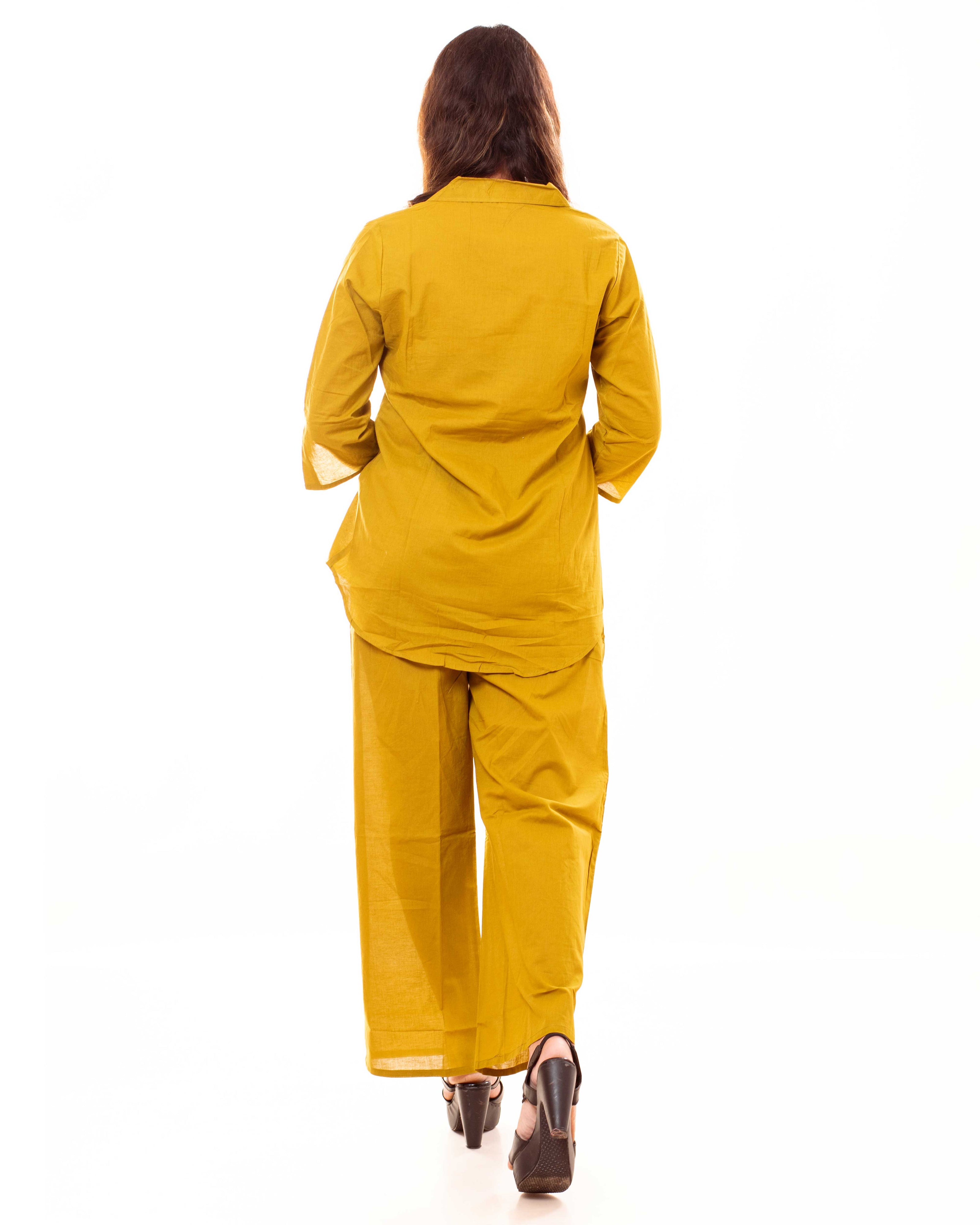 Mustard Yellow Embroidered Cotton Co-ord Set