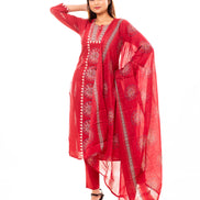 Red Mandala Print Kurta Set with Dupatta
