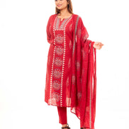 Red Mandala Print Kurta Set with Dupatta