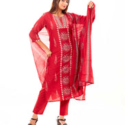 Red Mandala Print Kurta Set with Dupatta