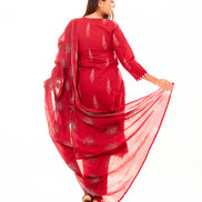 Red Mandala Print Kurta Set with Dupatta
