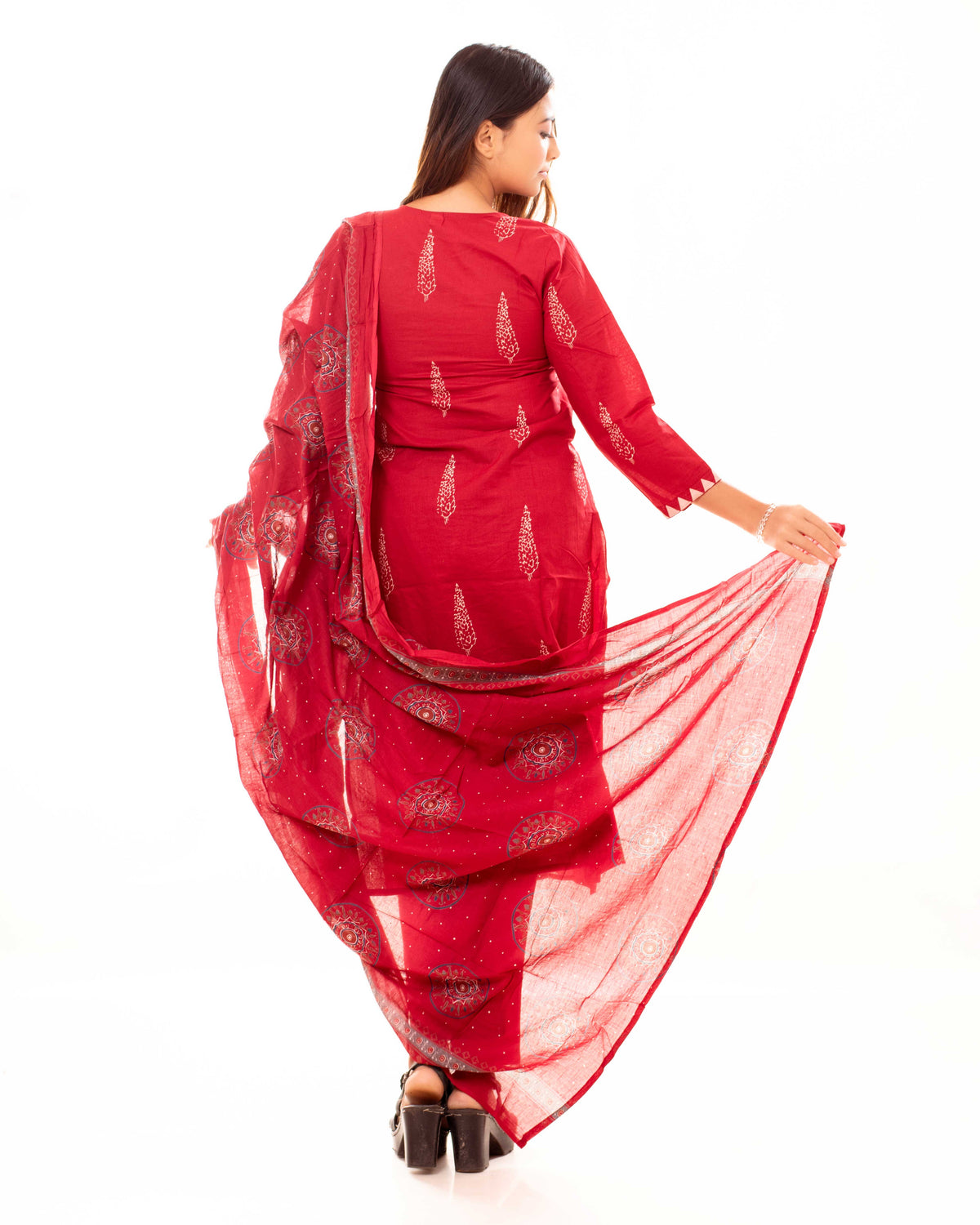 Red Mandala Print Kurta Set with Dupatta