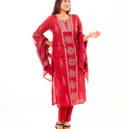 Red Mandala Print Kurta Set with Dupatta