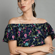 Women's Two Piece Outfit Floral Crop Top and Split Long Skirt Set