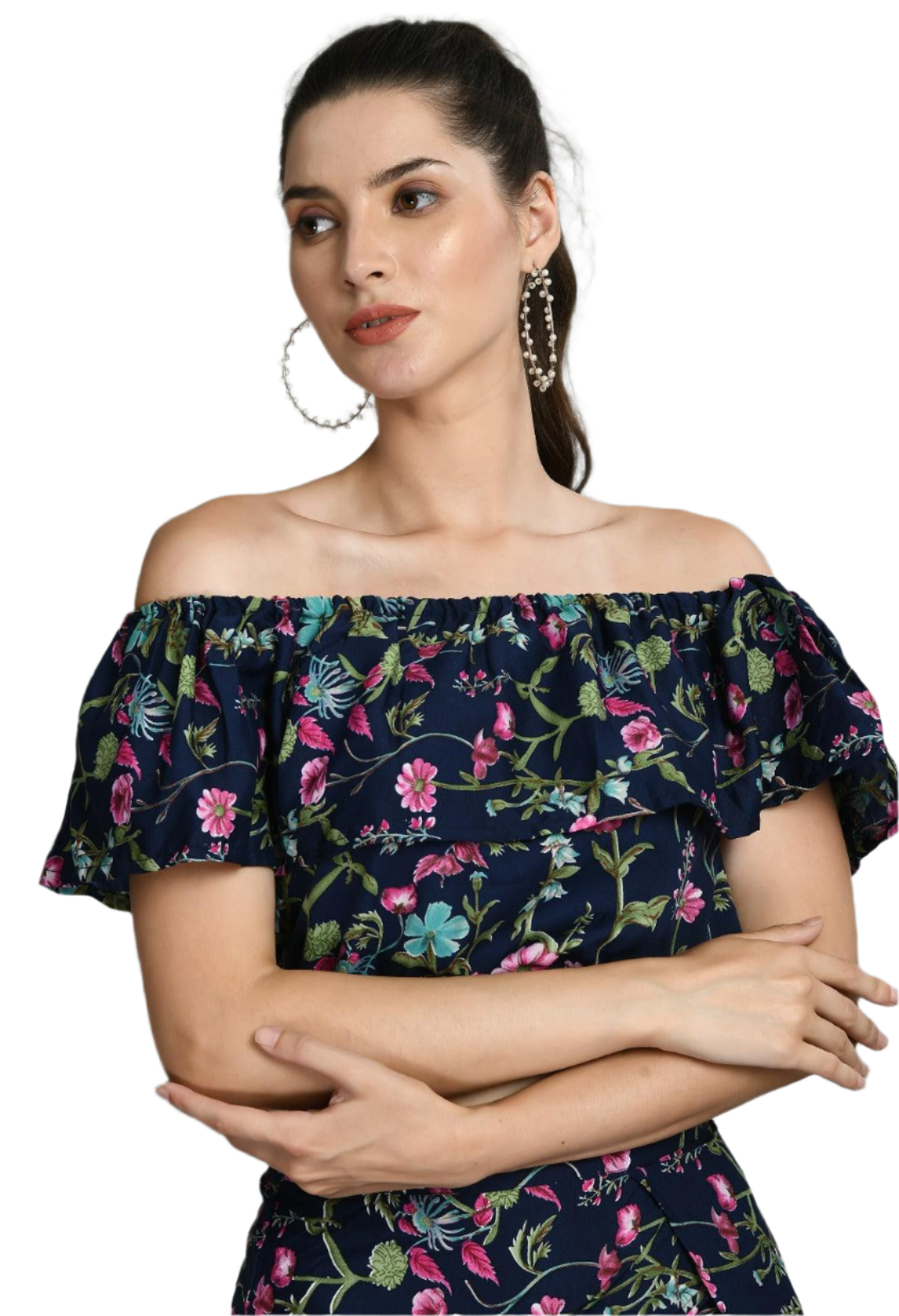 Women's Two Piece Outfit Floral Crop Top and Split Long Skirt Set