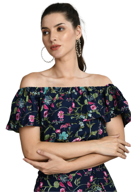 Women's Two Piece Outfit Floral Crop Top and Split Long Skirt Set