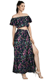 Women's Two Piece Outfit Floral Crop Top and Split Long Skirt Set